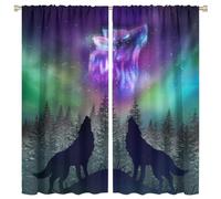 COALHO Fantasy Galaxy Aurora Wolf Curtain Watercolor Galaxy Star Winter Forest Wildlife Wolf Silhouette Window Treatments Thermal Insulated Rod Pocket Blackout Curtains-2 Panels 84" L x 42" W