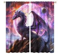 COALHO Fantasy Galaxy Dragon Curtains Rustic Outer Space Nebula Ancient Wildlife Purple Dragon Window Treatment Blackout Curtains Thermal Insulated Rod Pocket Curtain-2 Panels 84" L x 42" W