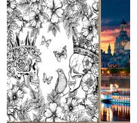 COALHO Flower Skull Crow Privacy Blackout Window Film Retro Tropical Floral Gothic Skeleton Butterflies Bird Print Reusable Self Adhesive Insulated Window Stickers-45W x60L CM x1Pcs