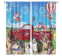 COALHO Funny Puppy Curtain July 4th American Independence Day Dog Window Treatments Thermal Insulated Rod Pocket Blackout Curtains for Bedroom-2 Panels 45" L x 21" W