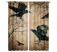COALHO Gothic Crow Halloween Curtains Retro Forest Flying Black Birds Raven Crow Window Treatment Blackout Curtains Thermal Insulated Rod Pocket Curtain for Bedroom-2 Panels 54" L x 21" W