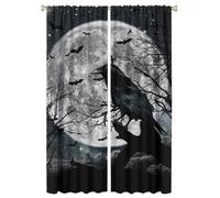 COALHO Gothic Forest Night Curtain Fantasy Halloween Full Moon Black Crow Bats Window Drapes Thermal Insulated Rod Pocket Blackout Curtains for Bedroom-2 Panels 63" L x 21" W