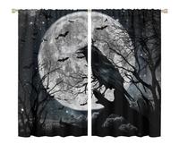 COALHO Gothic Forest Night Curtain Fantasy Halloween Full Moon Black Crow Bats Window Treatments Thermal Insulated Rod Pocket Blackout Curtains for Bedroom-2 Panels 63" L x 36" W