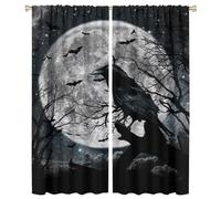 COALHO Gothic Forest Night Curtains Fantasy Halloween Full Moon Black Crow Bats Window Treatment Blackout Curtains Thermal Insulated Rod Pocket Curtain for Bedroom-2 Panels 54" L x 21" W