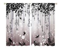 COALHO Gothic Halloween Crow Curtain Abstract Modern Forest Night Animals Black Birds Crow Window Drapes Thermal Insulated Rod Pocket Blackout Curtains for Bedroom-2 Panels 63" L x 36" W