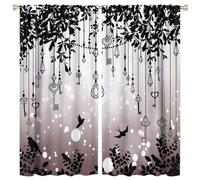 COALHO Gothic Halloween Crow Curtain Abstract Modern Forest Night Animals Black Birds Crow Window Treatments Thermal Insulated Rod Pocket Blackout Curtains for Bedroom-2 Panels 84" L x 42" W