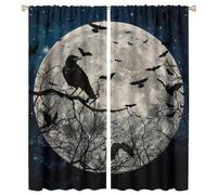 COALHO Gothic Halloween Night Crow Curtain Fantasy Galaxy Forest Full Moon Black Crow Bats Window Drapes Thermal Insulated Rod Pocket Blackout Curtains for Bedroom-2 Panels 63" L x 27.5" W