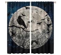 COALHO Gothic Halloween Night Crow Curtain Fantasy Galaxy Forest Full Moon Black Crow Bats Window Treatments Thermal Insulated Rod Pocket Blackout Curtains for Bedroom-2 Panels 72" L x 31.5" W