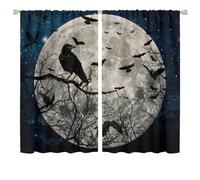 COALHO Gothic Halloween Night Crow Curtains Fantasy Galaxy Forest Full Moon Black Crow Bats Window Drapes Blackout Curtains Thermal Insulated Rod Pocket Curtain for Bedroom-2 Panels 63" L x 36" W