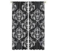 COALHO Gothic Vintage Skull Curtains Abstract Damask Background Antique Exotic Floral Skull Window Drapes Blackout Curtains Thermal Insulated Rod Pocket Curtain for Bedroom-2 Panels 63" L x 21" W
