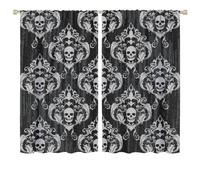 COALHO Gothic Vintage Skull Curtains Abstract Damask Background Antique Exotic Floral Skull Window Treatment Blackout Curtains Thermal Insulated Rod Pocket Curtain for Bedroom-2 Panels 63" L x 36" W