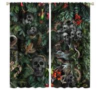 COALHO Halloween Horror Skull Curtains Rustic Tropical Jungle Wildlife Snake Palm Leaf Florals Window Drapes Blackout Curtains Thermal Insulated Rod Pocket Curtain for Bedroom-2 Panels 84" L x 42" W