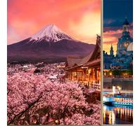 COALHO Japanese Pink Cherry Blossom UV Blocking Window Film Rustic Floral Mt Fuji Sunset Landscape Window Protection Static Decorative Window Stickers-45W x60L CM x1Pcs
