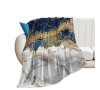 COALHO Luxury Marble Blankets Super Soft Flannel Throw Abstract Modern Art Gold Foil Cracked Texture Navy Blue Marble Throw Soft Cozy Bedding Bedroom Blanket-150W×200L CM