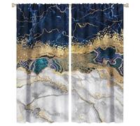 COALHO Luxury Marble Curtain Abstract Modern Art Gold Foil Cracked Texture Navy Blue Marble Window Drapes Thermal Insulated Rod Pocket Blackout Curtains for Bedroom-2 Panels 72" L x 31.5" W
