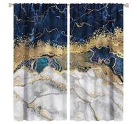 COALHO Luxury Marble Curtains Abstract Modern Art Gold Foil Cracked Texture Navy Blue Marble Window Treatment Blackout Curtains Thermal Insulated Rod Pocket Curtain for Bedroom-2 Panels 84" L x 42" W