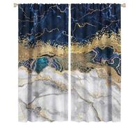 COALHO Luxury Marble Curtains Abstract Modern Art Gold Foil Cracked Texture Navy Blue Marble Window Drapes Blackout Curtains Thermal Insulated Rod Pocket Curtain for Bedroom-2 Panels 63" L x 27.5" W