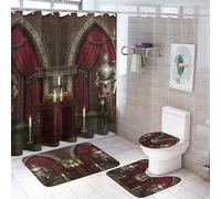 COALHO Mid Century Gothic Creative Bathroom Shower Curtain Set Retro Mystery Dark Room in Castle Non Slip Waterproof Bath Mat Toilet Mat Rugs,183x183CM