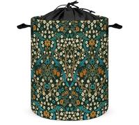 COALHO Mid Century Vintage Daisy Freestanding Waterproof Laundry Basket,Green Garden Flower William Morris Abstract Art Freestanding Waterproof Laundry Basket-35W"x35L"x44H"CM