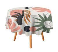 COALHO Minimalist Boho Woman Face Circular Tablecloth For Kitchen,Rustic Pink Art Line Floral Tropical Palm Leaves Round Tablecloth Waterproof Table Cloth For Picnic Outdoor-36