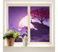 COALHO Misty Forest Home Window Film Fantasy Japanese Style Samurai Foggy Mountains Moon Suitable for living room,kitchen,bathroom,90W x200L(CM) x2Pcs