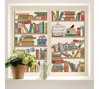 COALHO Modern Bookshelf Home Window Film Abstract Cartoon Book Lovers Hand Drawn Bookshelf Suitable for living room,kitchen,bathroom-60W x120L CM x2Pcs