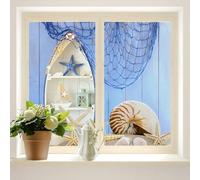 COALHO Ocean Nautical Privacy Blackout Window Film Rustic Vintage Wooden Fishing Theme Seashell Starfish Beach Reusable Self Adhesive Insulated Window Stickers-45W x60L CM x2Pcs
