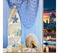 COALHO Ocean Nautical UV Blocking Window Film Rustic Vintage Wooden Fishing Theme Seashell Starfish Beach Window Protection Static Decorative Window Stickers-45W x60L CM x1Pcs