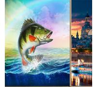 COALHO Ocean Theme Fishing Home Window Film Abstract Watercolor Nautical Wildlife Fish Rainbow Print Suitable for living room,kitchen,bathroom-45W x60L CM x1Pcs