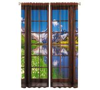 COALHO Open Window Fall Scenery Curtains Modern Wooden Natural Autumn Forest Mountain Window Drapes Blackout Curtains Thermal Insulated Rod Pocket Curtain for Bedroom-2 Panels 63" L x 21" W