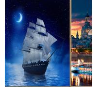 COALHO Pirate Ship Home Window Film Fantasy Ocean Nautical Theme Vintage Pirate Ship Full Moon Suitable for living room,kitchen,bathroom-45W x60L CM x1Pcs