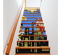 COALHO Pop Art Theme Self-Adhesive Waterproof Stair Riser Staircase Colorful Funny Comics City Wars Explosion Decor for Indoor and Outdoor Stair 100CMx18CMx1 Set