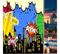 COALHO Pop Art Theme UV Blocking Window Film Colorful Funny Comics City Wars Explosion Decor Window Protection Static Decorative Window Stickers-45W x60L CM x1Pcs