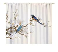 COALHO Retro Japanese Floral Curtain Vintage Watercolor Asian Chinese Hibiscus Bird Window Drapes Thermal Insulated Rod Pocket Blackout Curtains for Bedroom-2 Panels 63" L x 36" W