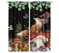 COALHO Retro Woodland Animals Fox Curtain Fantasy Galaxy Forest Mushroom Eucalyptus Butterfly Window Treatments Thermal Insulated Rod Pocket Blackout Curtains for Bedroom-2 Panels 54" L x 21" W