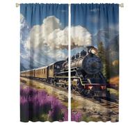 COALHO Rustic Antique Steam Train Curtain Vintage Oil Painting Spring Nature Landscape Old Steam Train Window Treatments Thermal Insulated Rod Pocket Blackout Curtains-2 Panels 54" L x 21" W
