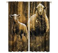 COALHO Rustic Fall Sheep Curtain Vintage Farm Fall Harvest Thanksgiving Animal Sheep Window Treatments Thermal Insulated Rod Pocket Blackout Curtains for Bedroom- 2 Panels 54" L x 21" W