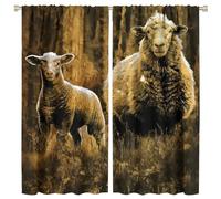 COALHO Rustic Fall Sheep Curtains Vintage Farm Fall Harvest Thanksgiving Animal Sheep Window Treatment Blackout Curtains Thermal Insulated Rod Pocket Curtain for Bedroom- 2 Panels 45" L x 21" W