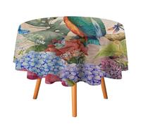 COALHO Rustic Farm Spring Floral Circular Tablecloth For Kitchen,Watercolor Forest Wildlife Hummingbird Butterflies Dragonflies Round Tablecloth Waterproof Table Cloth For Picnic Outdoor-60