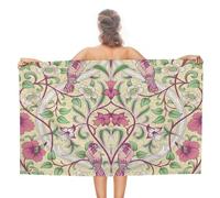 COALHO Rustic Mid Century Boho Art Beach Towel For Adults Extra Large-51 x31,Abstract William Morris Spring Florals Green Leaf Bird Beach Towel Lightweight Quick Drying Absorbent Towel