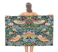COALHO Rustic Mid Century Boho Art Beach Towel For Adults Extra Large,Abstract William Morris Floral Spring Bird Fruit Prints Beach Towel Hotel Gym Beach Bathroom Towel-51 x31