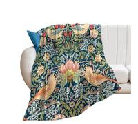 COALHO Rustic Mid Century Boho Art Blankets Super Soft Flannel Throw Abstract William Morris Floral Spring Bird Fruit Prints Throw Soft Cozy Bedding Bedroom Blanket-100W×130L CM