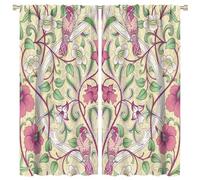 COALHO,Rustic Mid Century Boho Art Curtain Abstract William Morris Spring Florals Green Leaf Bird Window Treatments Thermal Insulated Rod Pocket Blackout Curtains for Bedroom-2 Panels 84" L x 42" W