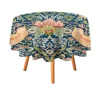 COALHO Rustic Mid Century Boho Art Round Tablecloth,Abstract William Morris Floral Spring Bird Fruit Prints Round Table Cloth For Dining Kitchen Birthday Party Holiday Indoor Outside-50