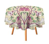 COALHO Rustic Mid Century Boho Art Round Tablecloth,Abstract William Morris Spring Florals Green Leaf Bird Round Table Cloth For Dining Kitchen Birthday Party Holiday Indoor Outside-60
