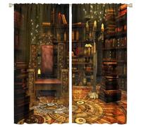 COALHO Rustic Mid Century Library Curtains Vintage Gothic Skull Antique Bookshelf Window Treatment Blackout Curtains Thermal Insulated Rod Pocket Curtain for Bedroom- 2 Panels 84" L x 42" W