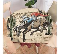 COALHO Rustic Western Retro Machine Washable Indoor And Outdoor Table Decoration Farmhouse Western Cowboy Cactus Protects The Table Easy to Clean-127x127CM