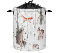 COALHO Rustic Woodland Forest Freestanding Waterproof Laundry Basket, Watercolor Cute Animals Owl Fox Butterfly Squirrel Bear Freestanding Waterproof Laundry Basket-35W"x35L"x44H"CM