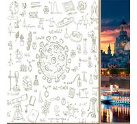 COALHO Science Theme Painting Style Privacy Blackout Window Film Chemistry Lab Classroom Print Reusable Self Adhesive Insulated Window Stickers-90W x200L CM x1Pcs
