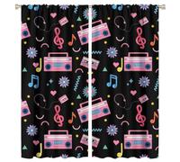 COALHO Vintage 70s Musical Notes Curtain Rustic Rainbow Colorful Symbol Music Design Window Drapes Thermal Insulated Rod Pocket Blackout Curtains for Bedroom-2 Panels 72" L x 31.5" W